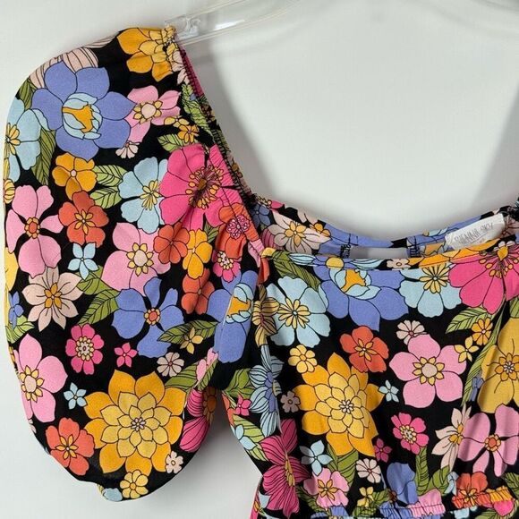 B45. Sienna Sky Puff Sleeve Open Back Floral Blouse Size X Small - Picture 6 of 8